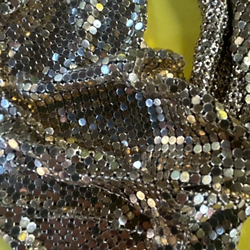 Whiting & Davis Vintage 70s Gold Tone Chain Mesh Necklace and Dangle Earrings - Picture 3 of 12